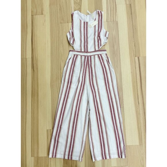 Japna NWT Cream & Red Striped Cutout Jumpsuit With Pockets S - Picture 1 of 4